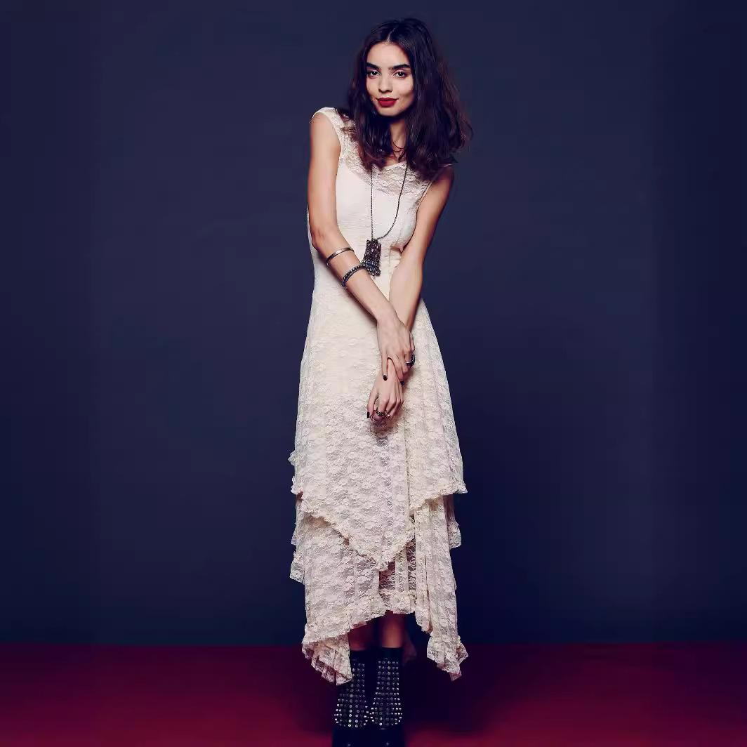 

Модное женское кружевное платье Сексуальное платье с неровным низом и длинными рукавами Женская одежда XS белый