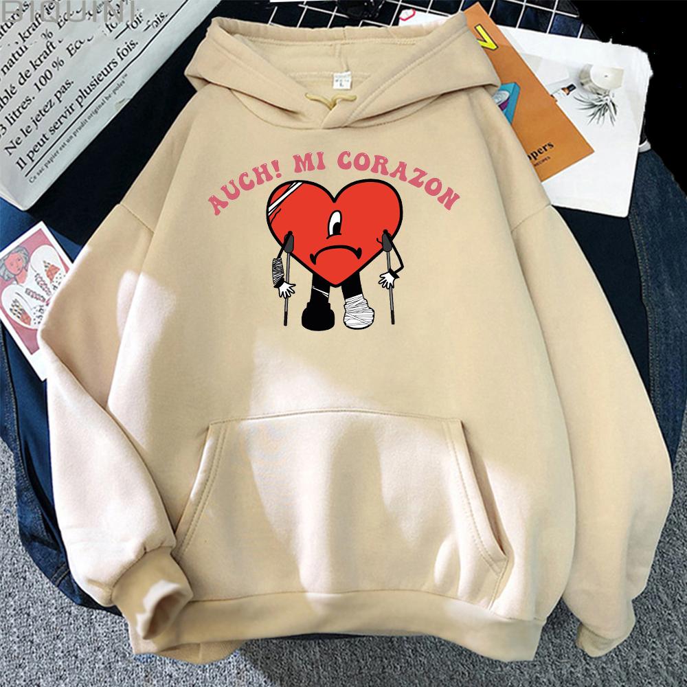 

Auch Mi Corazon Bad Bunny Kawaii Pullover Casual Loose Unisex s Hoodies Hooded Long-sleeved Sweatshirt Fleece Oversize Unisex Hoodie