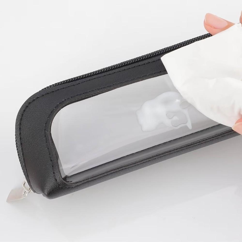 New Clear Small Makeup Bag Transparent Waterproof Cosmetic Organizer with Zipper PU Leather Makeup Brush Case