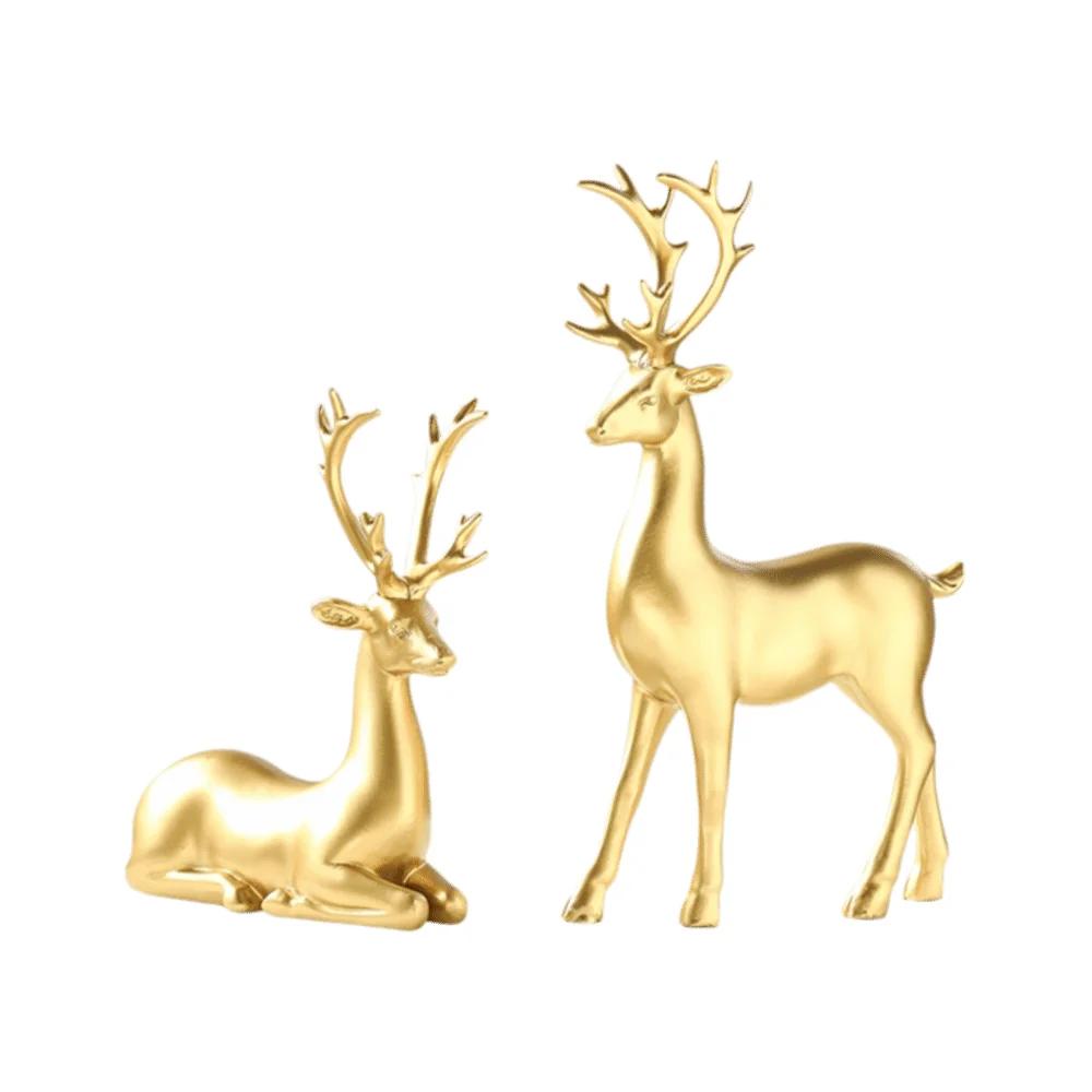 

New 2PCS New Resin Christmas Reindeer Figurines Miniature Figurine Sitting Standing Deer Deer Statue Elk Sculpture Bedroom світло-сірого кольору
