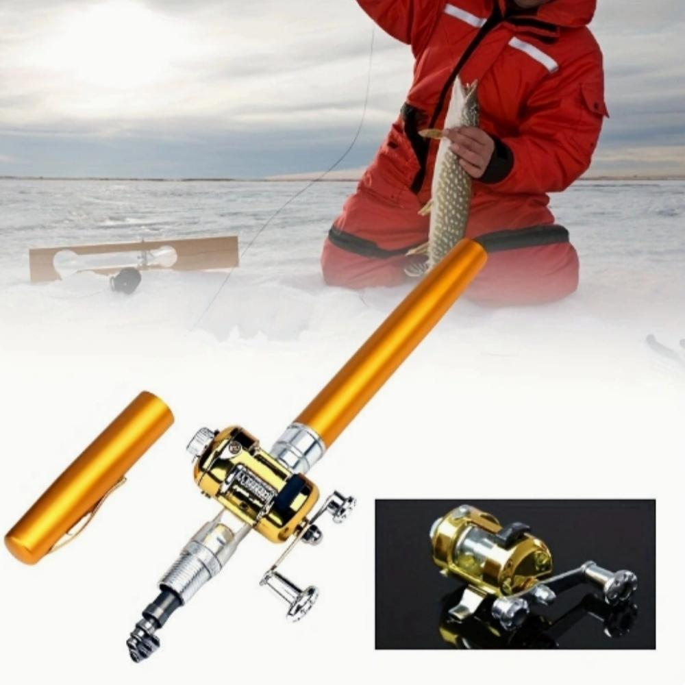 1M Mini Pen Fishing Rod with Drum Wheel Retractable Pocket Ice Fishings Pole Ultra-Light Portable Long Casting Raft Fishing Rod