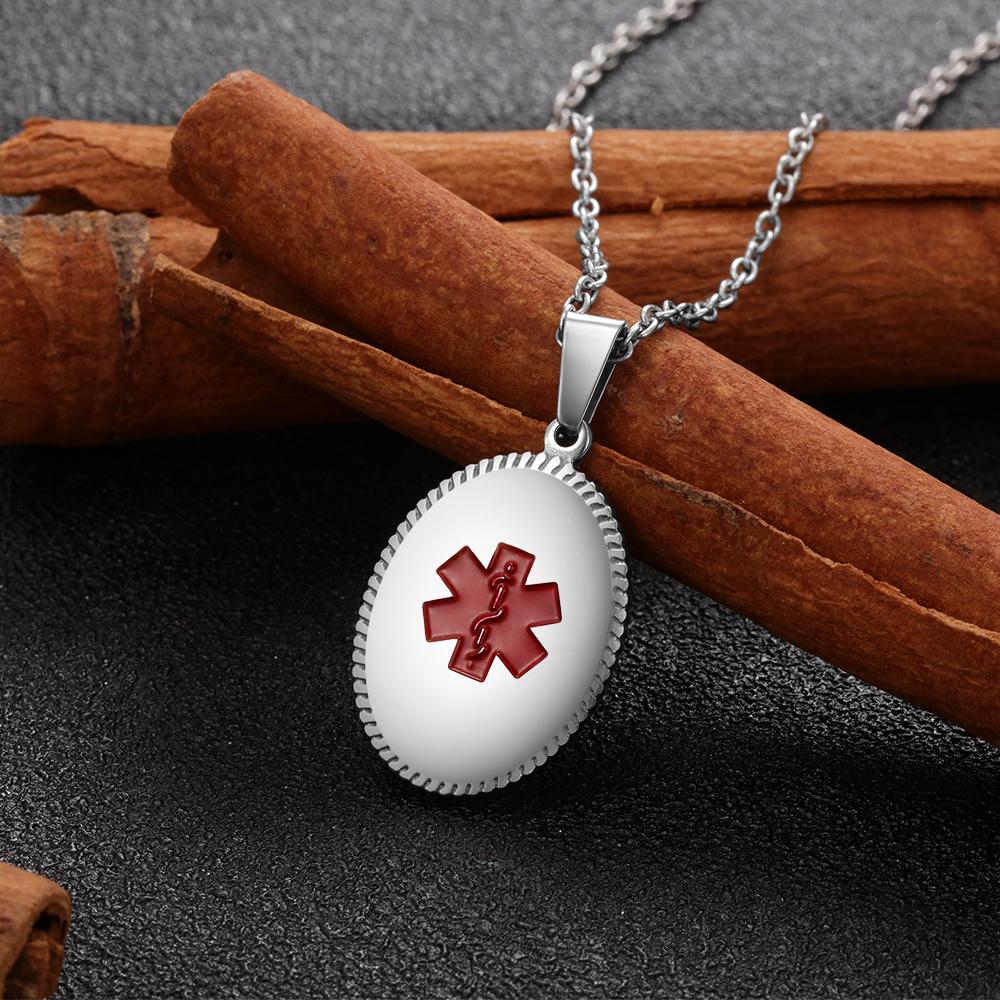 Collane Personalizzate Etichetta ID Allerta Medica Acciaio Inossidabile Ciondolo Rotondo Gioielli Personalizzati per Emergenze Donna Incidibile Regalo Souvenir Ciondolo Trendy