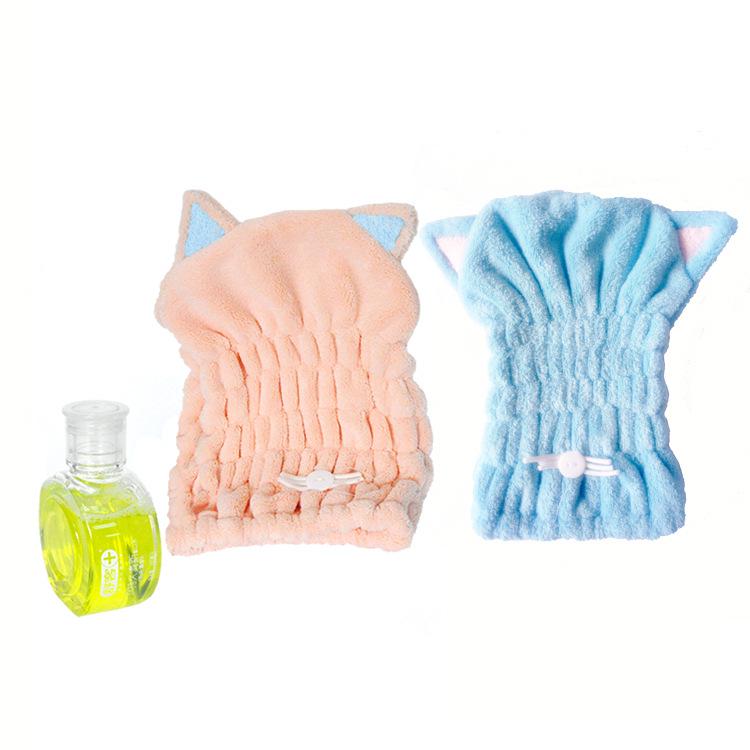 Women's Quick-Dry Coral Fleece Hair Wrap - Soft, Absorbent Cat Ear Bath Cap