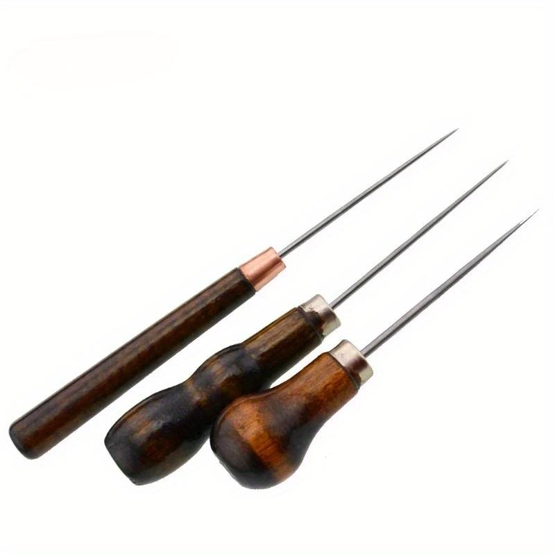 Wood Handle Awl Leather Punching Tools Leather Straight Awls Hole Puncher Drills for Leather Craft Awl Hand Stitching