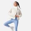 Li-Ning Water-Resistant Solid Color Zip-Up Stand Collar Comfortable Breathable Short Casual Down Jacket Women Jackets Champagne-White AYMU102-1