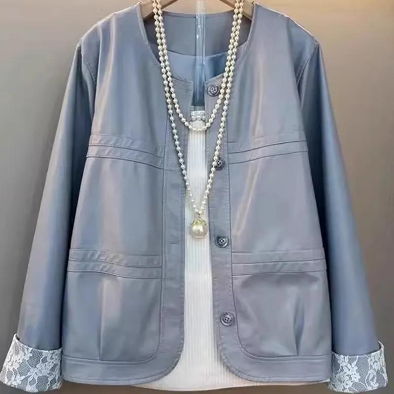 

Однотонный кардиган на пуговицах с круглым вырезом, кружевной вставкой, свободного кроя, с длинными рукавами, куртка, женская одежда, куртки, топ L синий