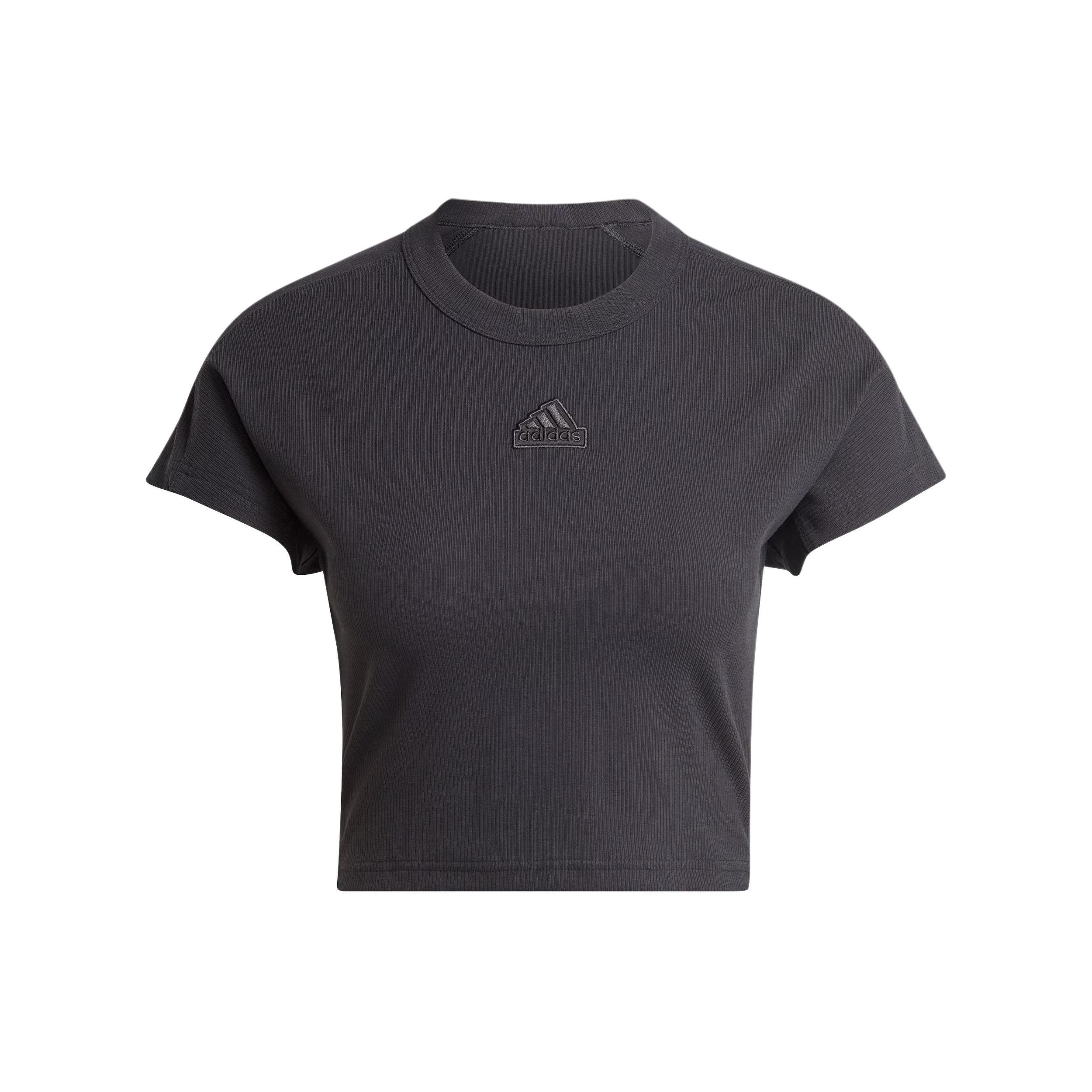 Adidas Originals Lounge Ribbed Crop T-Shirt Soft Stretch Casual Streetwear Black Women IT2547 XL