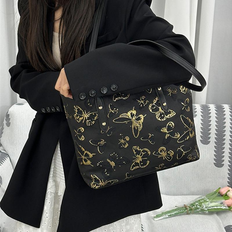 Chinese Butterfly PU Leather Shoulder Bag For Women Large Capacity Underarm Purse Elegant Casual Satchel Handbag KTY