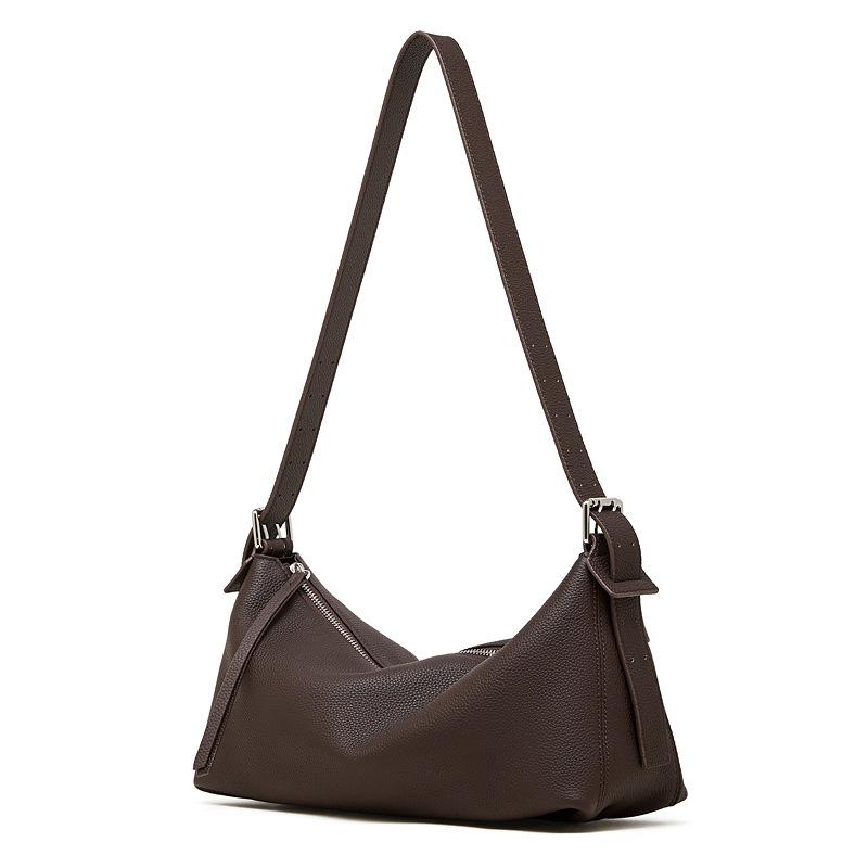 

Vegetable tanned cowhide hobo underarm bag with buckle baguette bag portable tote bag dumpling bag one shoulder messenger big bag female 34*13*18 темно-коричневого кольору