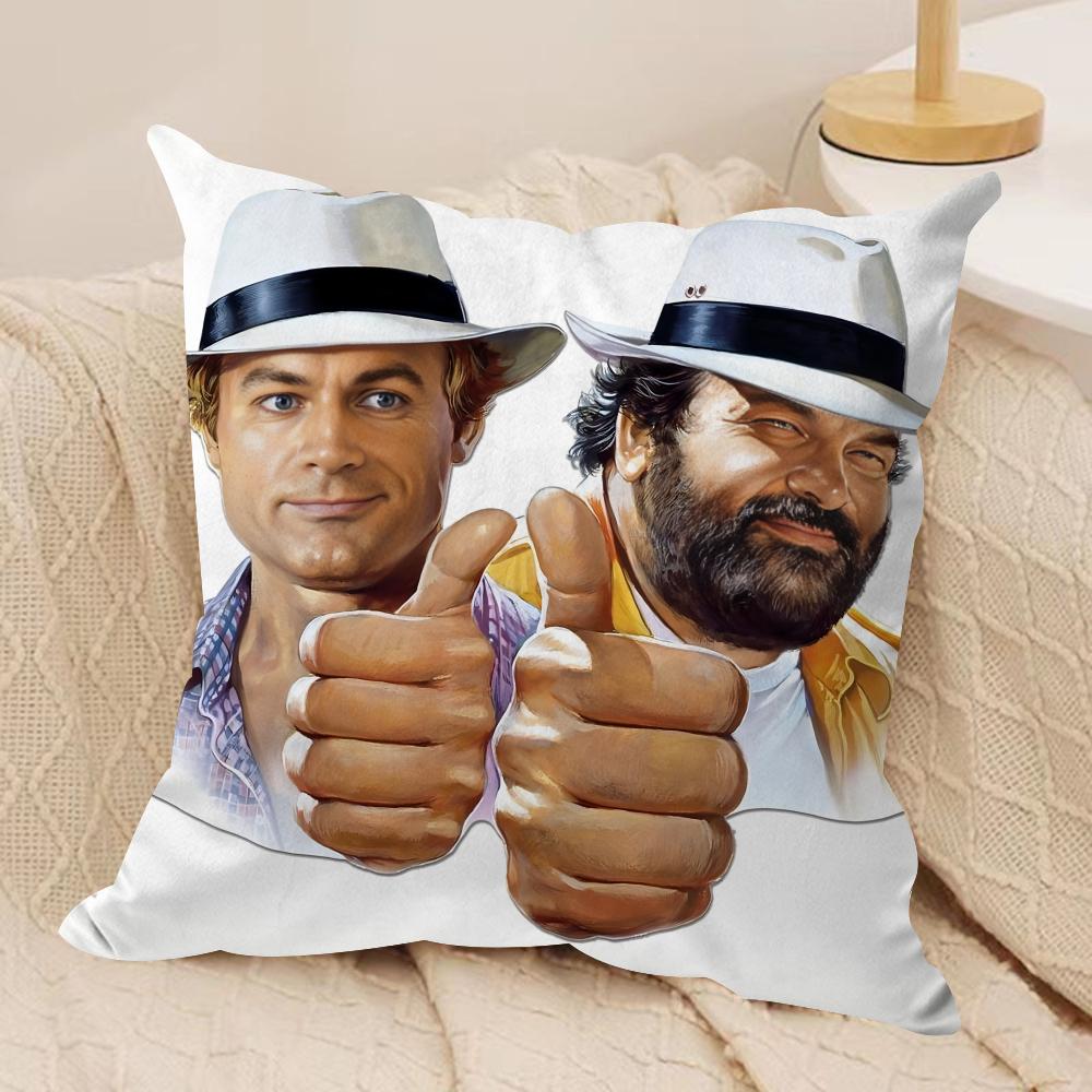 Tterence Hill Bud Spencer Cushion Cover Silky Short Plush Invisible Zipper Dustproof Sofa Pillow Case for Home Decor