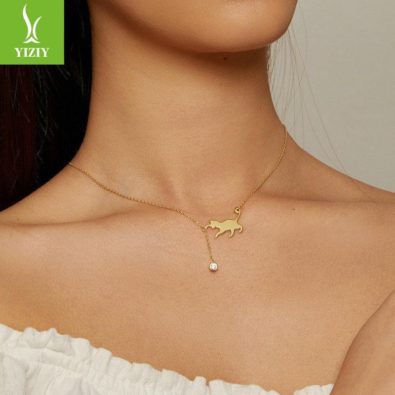 Fashion Cute Kitten S925 Sterling Silver Lady, Niche Design Naughty Cat Collarbone Chain Jewelry