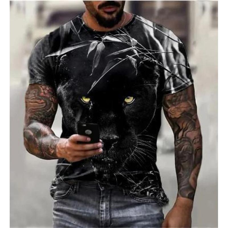 Men's Summer Youth Sports Slim Fit Digital Print Plus Size Short Shirt