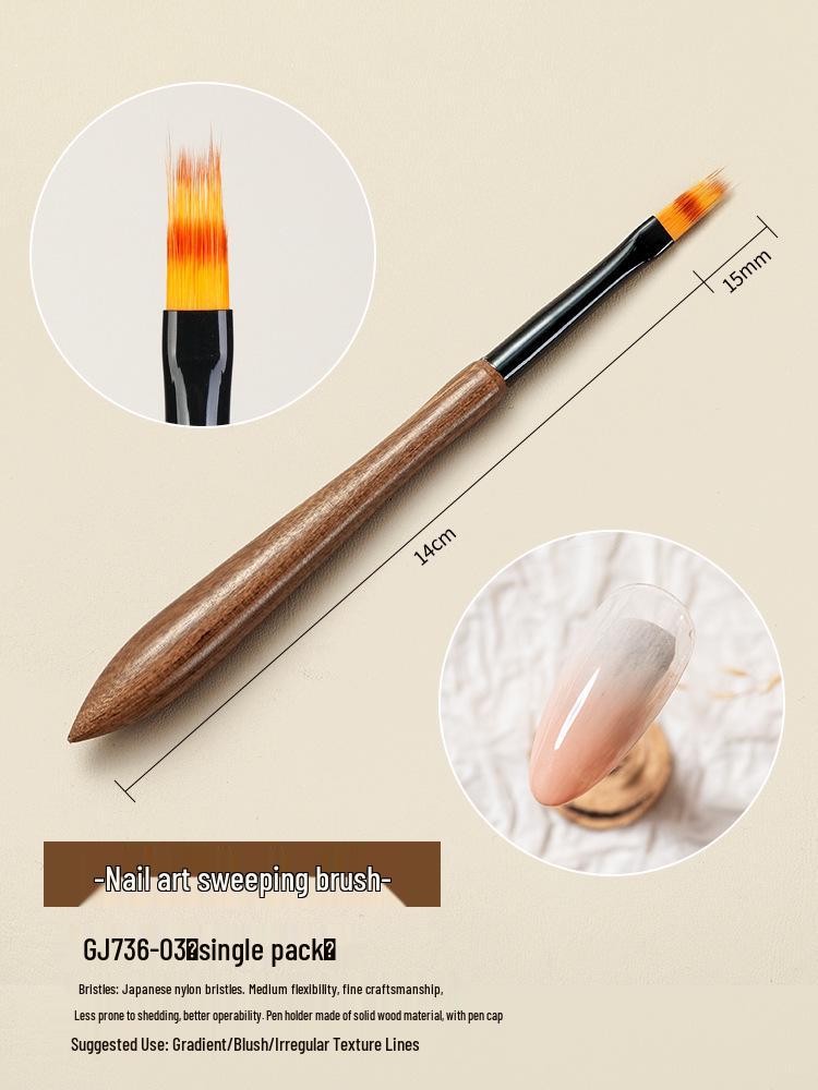 Japanese Sandalwood Nail Art Brush Set with Gradient Ombre and Round Head for Gel Painting