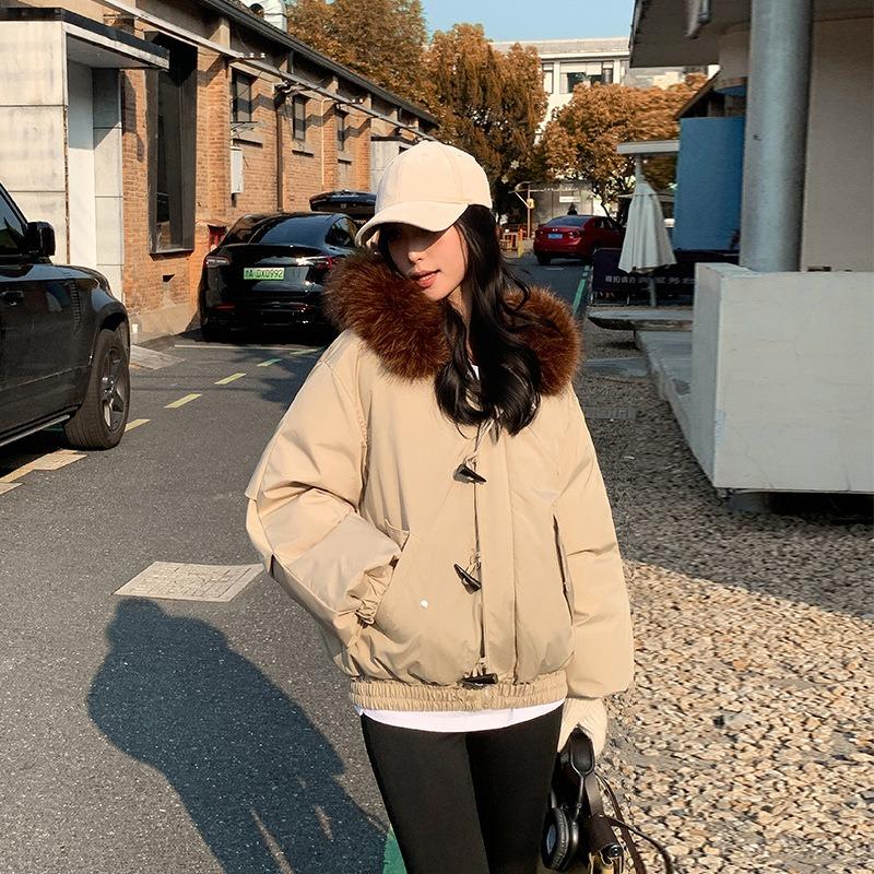 

Зимняя куртка с капюшоном и большим меховым воротником, на хлопковой подкладке, женская, с чувством дизайна, утолщенная, простая XL хаки