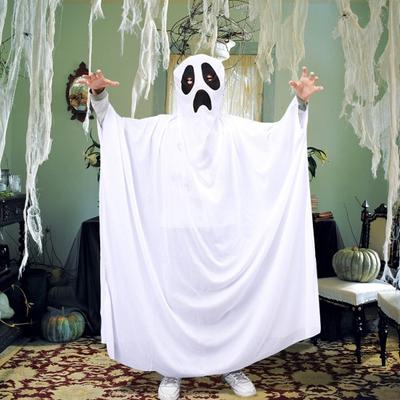 Kinder Halloween Umhang Geist Cosplay Spukhaus Halloween Party Leistung Kostüm Voll bedeckt Erwachsene Maskerade Poncho mit Kapuze