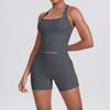 Brushed Solid Color Tight Racer-shaped Back Pocket Shorts Sports Suit Running Fitness Yoga Wear Two-piece Set
