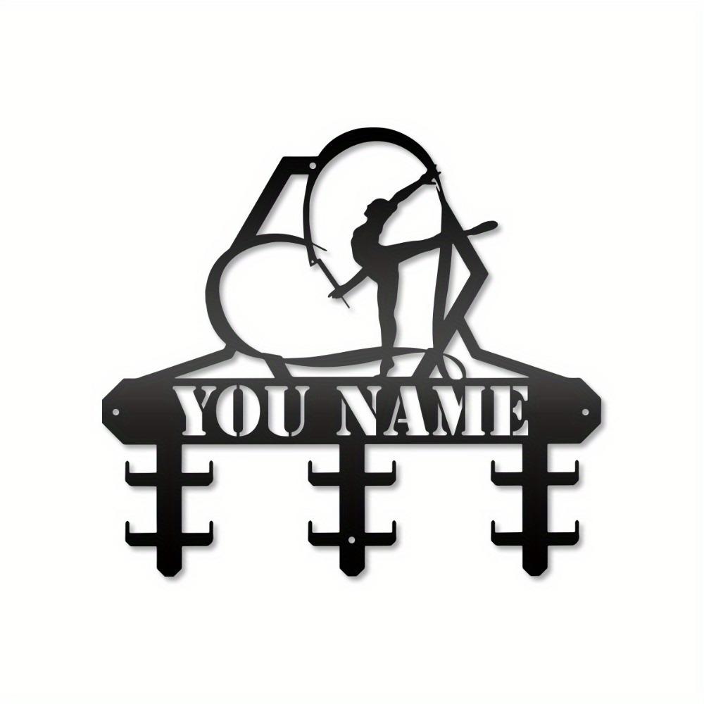 Artistic Metal Wall Decor Gymnast Trophy Display with Hooks Personalized Tin Sign Gymnastics Room Festive Party Utility Holder