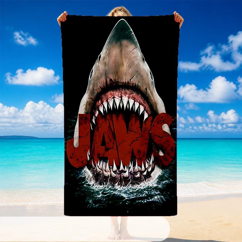 Quick Dry Beach Towel Jaws Pattern, Lightweight Absorbent Towel for Pool Beach Vacation Use