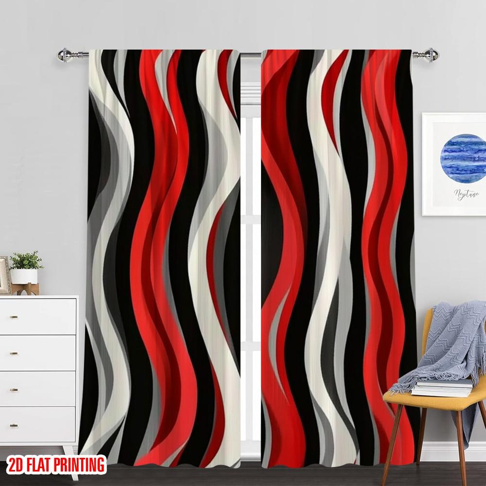Set Of 2 Flat Printing Window Treatment Curtains Black Red Gray Digital Printed Polyester Drapes Festive Perfect Curtain