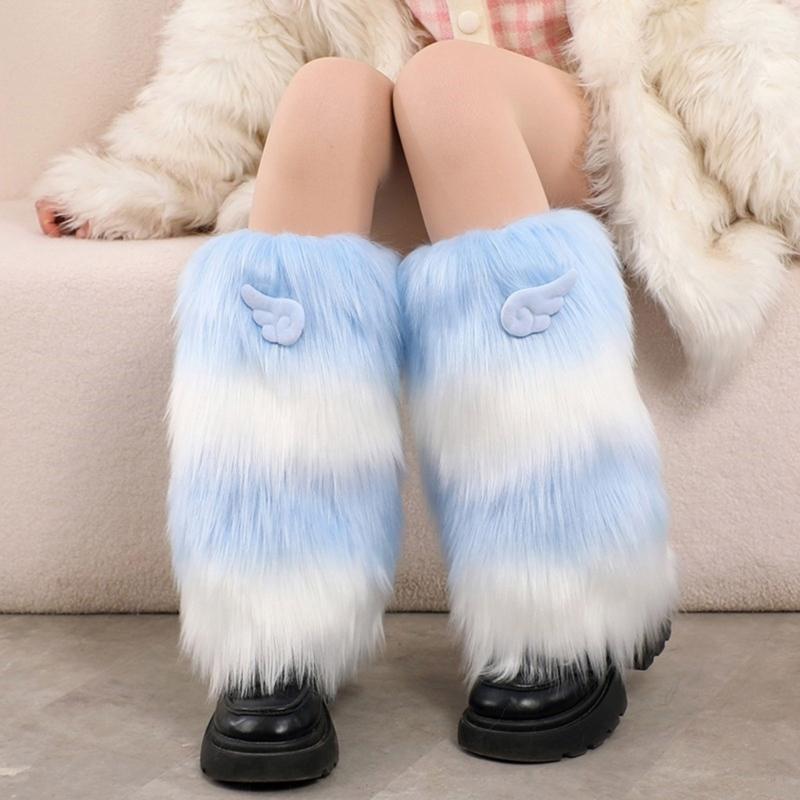 Anime Cute 3D Wing Boot Cover Women Girls Japanese Colorblock Plush Leg Warmer