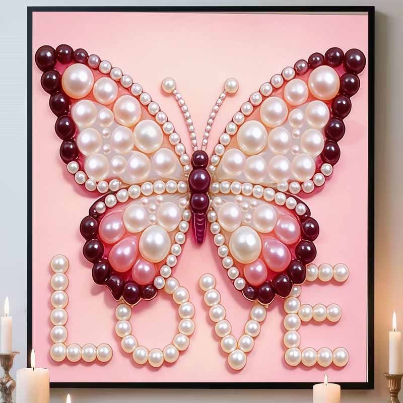Butterfly and Love Full 5D DIY Pearl Gem Art Diamond Painting Kits for Adults/Beginners Gift Idea Home Decor 11.81x11.81in
