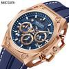 Orologi sportivi di lusso da uomo con cassa in acciaio inossidabile in oro rosa con cinturino in silicone blu