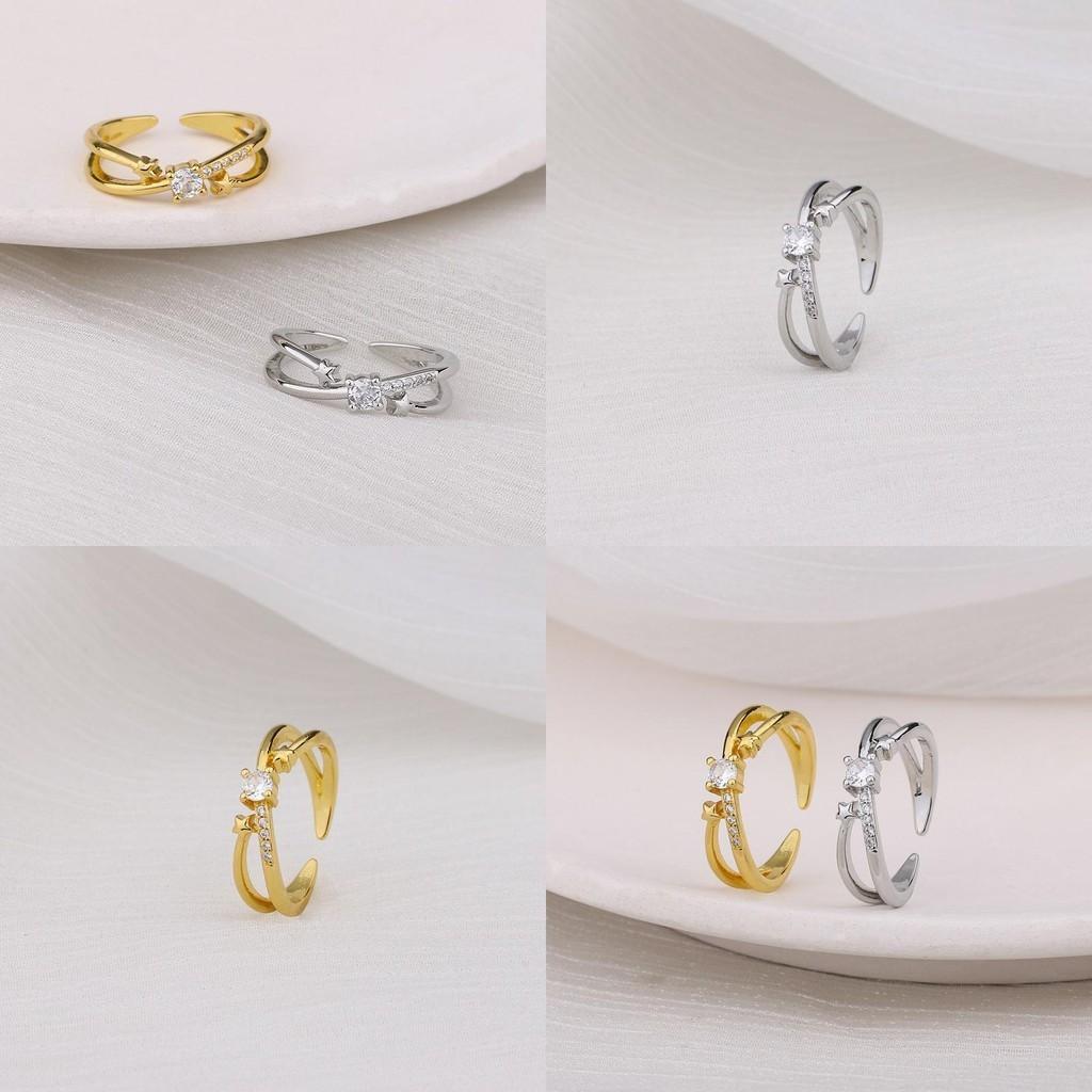 Exquisite Stylish And Copper Geometric Ring With Zircon Crystals Adjustable Opening Style Korean