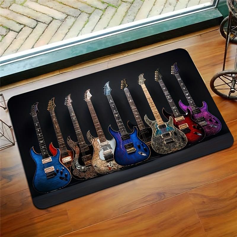 Fußmatte mit Gitarrenthema, Teppich für Musikliebhaber, rutschfester, maschinenwaschbarer Polyester-Türteppich für Eingangsbereich und Heimdekoration 40cm x 60cm gray