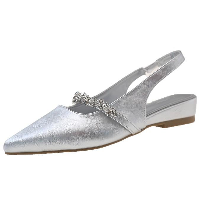 One word with rhinestone sandals female 2025 summer new fairy wind bag head half drag flat shoes pointed single shoes female outer wear