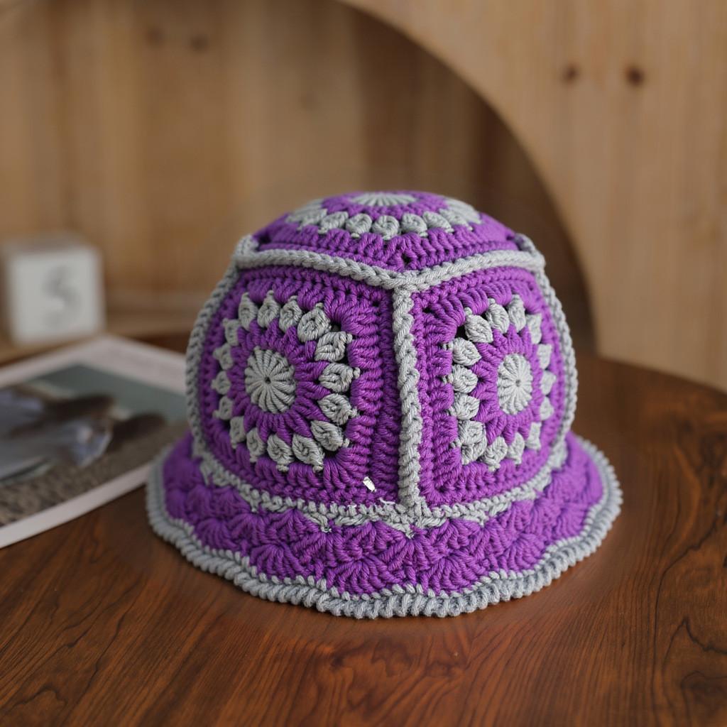 

Sunflower Knit Hat For Women With Open Weave Design And Warmth For Spring And Winter Wear Purple