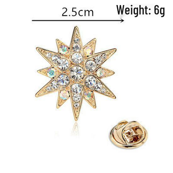 Rhinestone Star Flower Lapel Pin - Punch Needle Embroidery Brooch for Men & Women