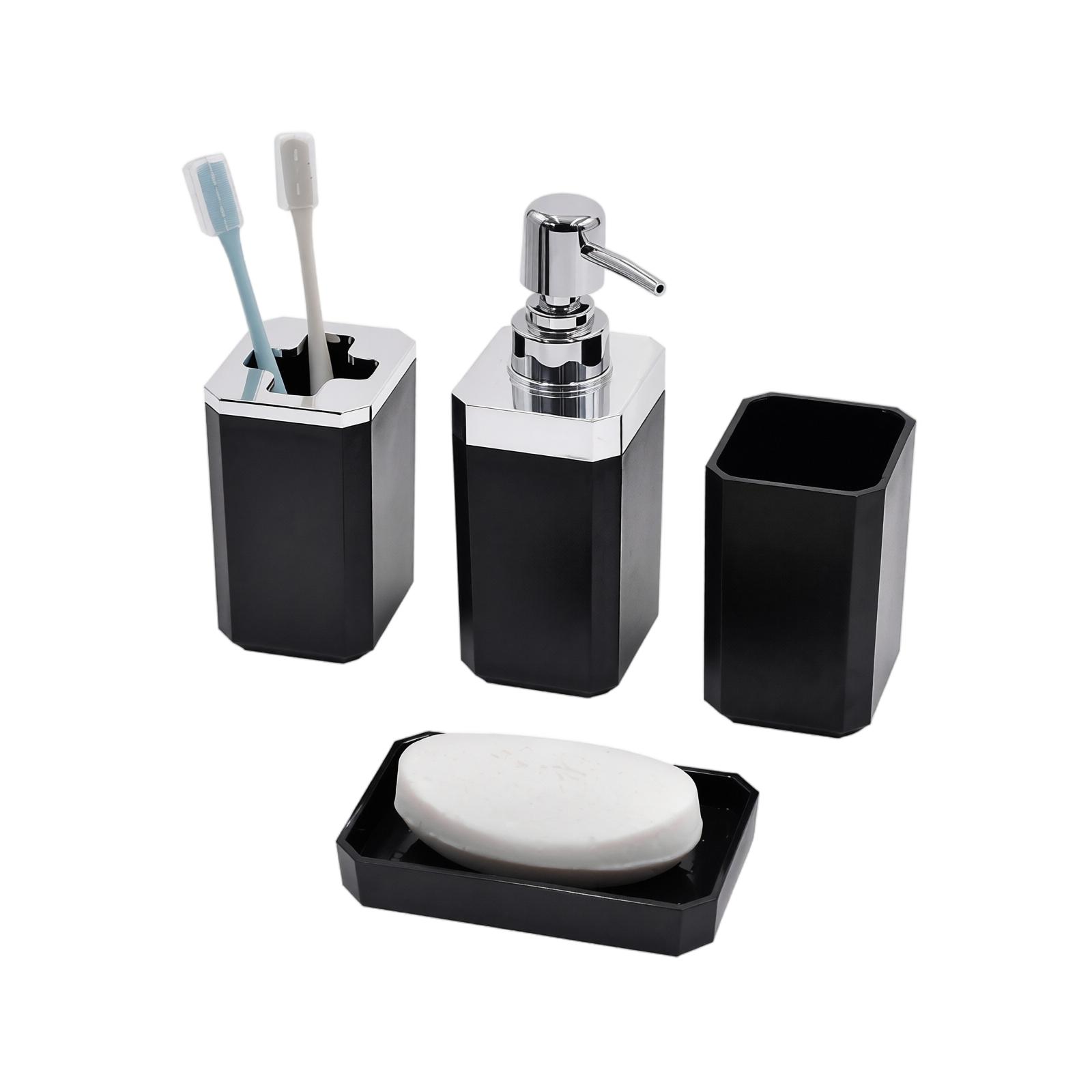 Bathroom Accessory Set 4 Pieces Soap Dispenser Toothbrush Holder Soap Dish Tumbler Container for Bathroom Vanity Organization One Size чёрный
