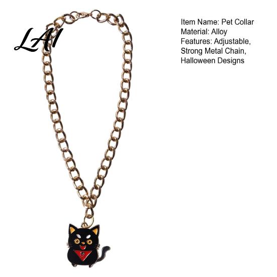 Halloween Themed Pet Accessories Chain Collar Metal Cat Collar with Witch Ghost Strong Necklace Pendant Festive Pumpkin Skull Charm for Cats