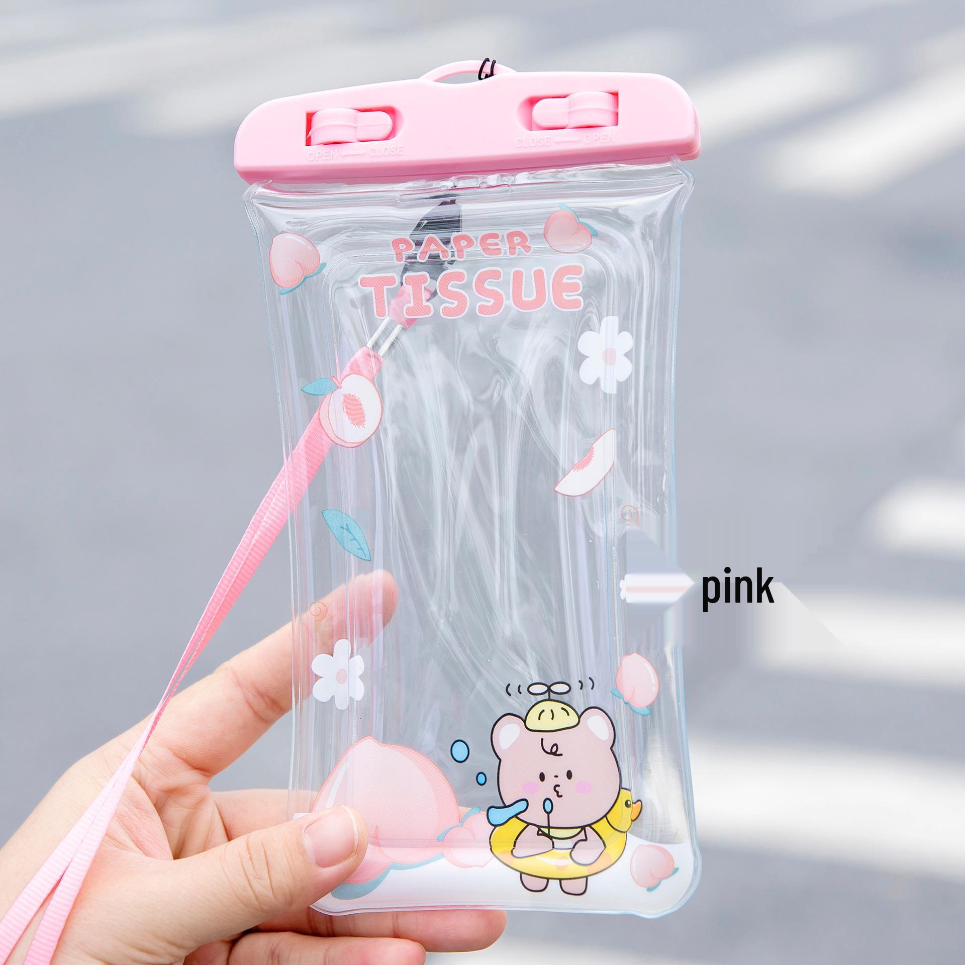 

Мультяшный водонепроницаемый чехол-подушка безопасности для телефона - Милый прозрачный чехол с сенсорным экраном для плавания и рафтинга 20.5*10.5cm розовый