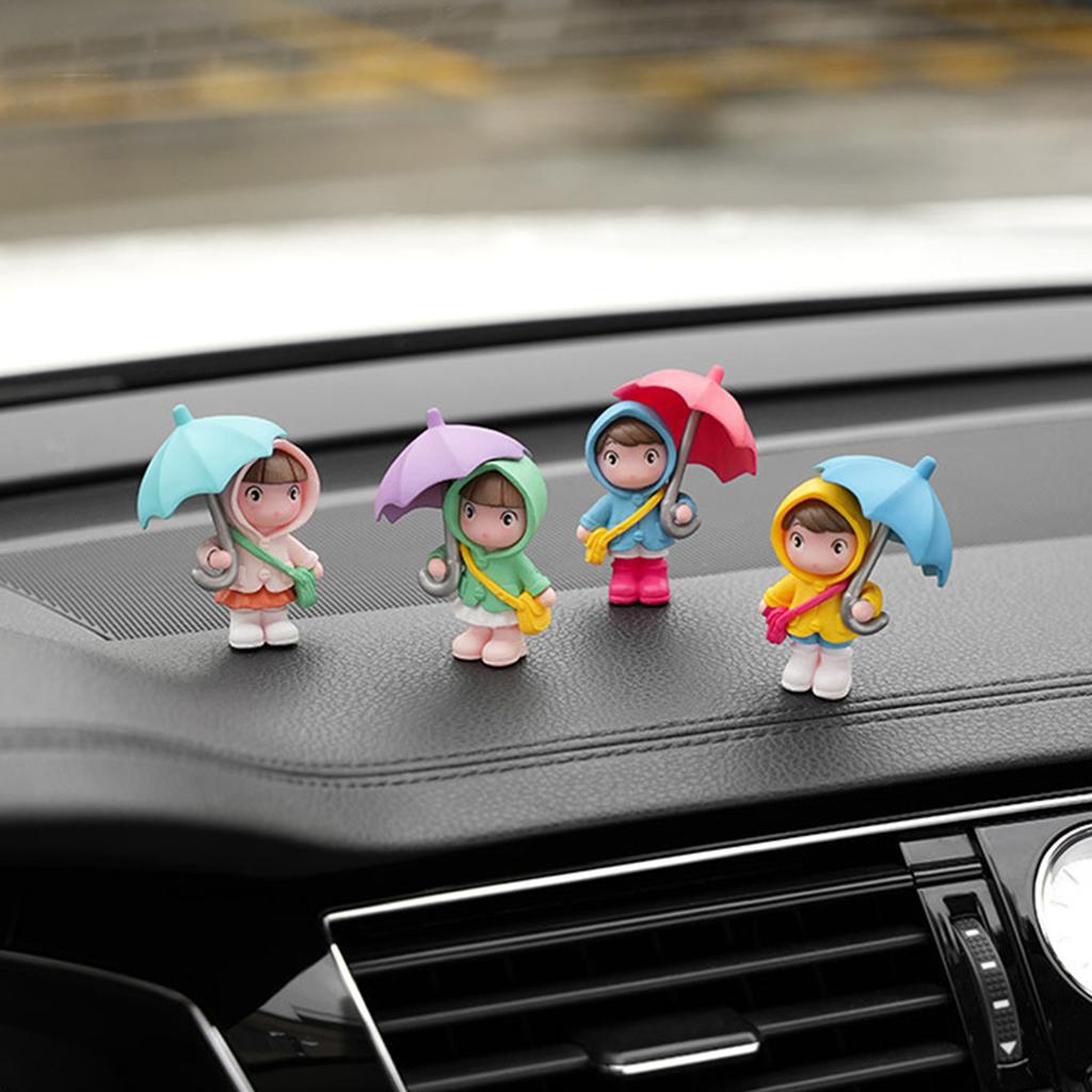 Set of 4 Cartoon Umbrella Girl Car Dashboard Decor Resin Sculpture Ornament For Auto Interior Decoration And Gift Giving