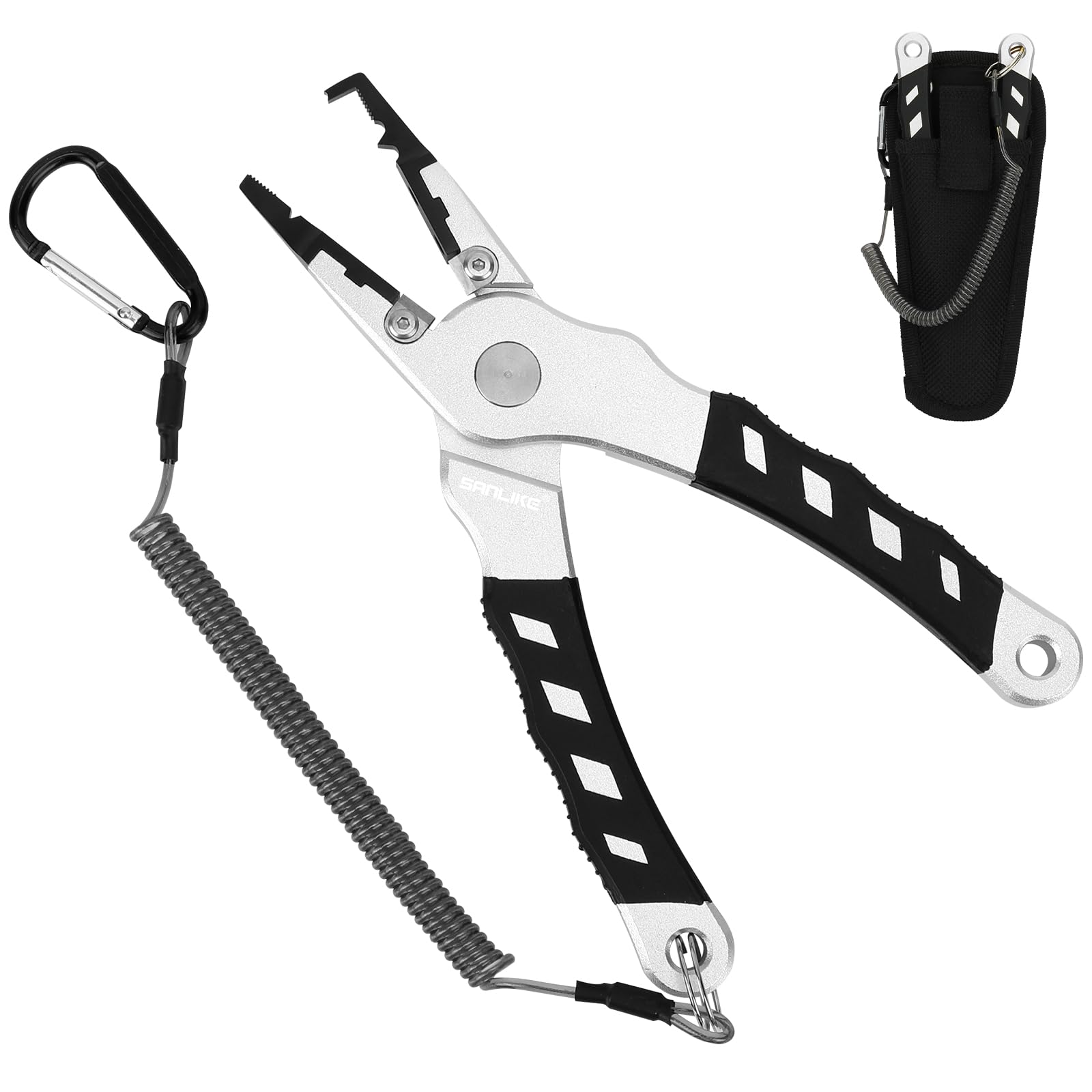 

SANLIKE Fishing Pliers, Split Ring Pliers, Line Cutter Pliers, Multi-functional, Lightweight, with Case, Silver/Gold (Silver)