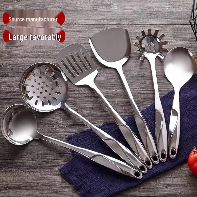 Stainless Steel Spatula Set: Hollow Handle, S-Shaped Stir-Fry Spatula, Powder Strainer, Water Separator, Spaghetti Spoon