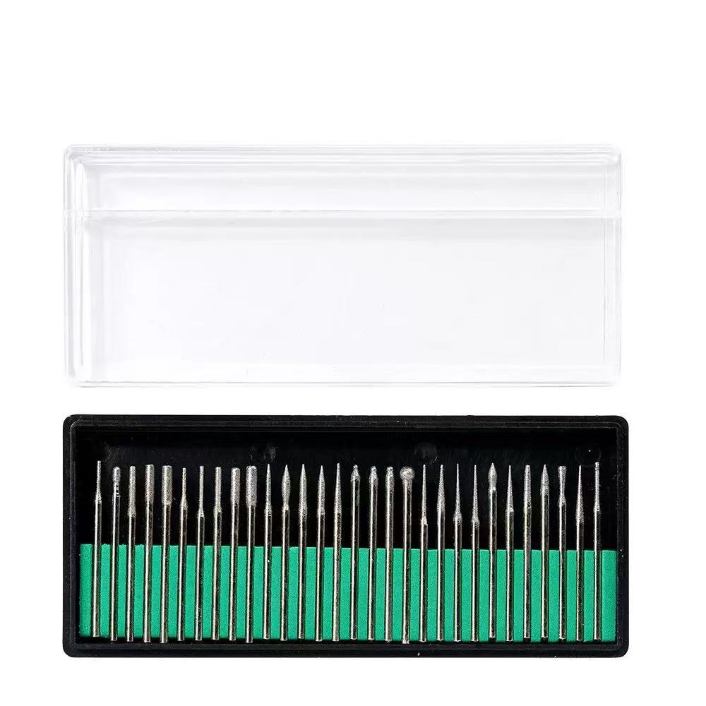 30pc Black Box Set 3mm Shank Diameter Electroplated Diamond Grinding Heads for Polishing