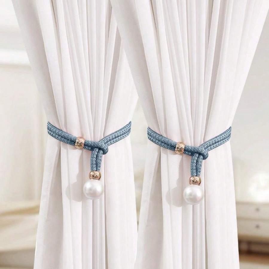Pearl Curtain Tiebacks, Curtain Pearl Tiebacks, Decorative Fixings, Rope Curtain Tiebacks No Punch Adjustable Pull-outs