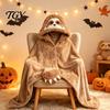 Versatile Pajama Cloak Halloween Wearable Blanket Hoodie, Cozy Hooded Highland Cow Cape, Soft Plush Sloth Black Cat for Women Home Loungewear