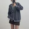 Autumn and Winter New Tops Contrasting Colors Striped Knitted Cardigan Women's Loose Sweater Design Sense Women's Hoodie Jacket