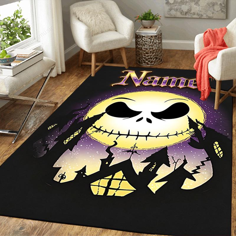 Custom Name Spooky Halloween Moon Carpet for Playroom Bedroom Living Room Sofa Home Decor,kids Game Area Rug Non-slip Floor Mat