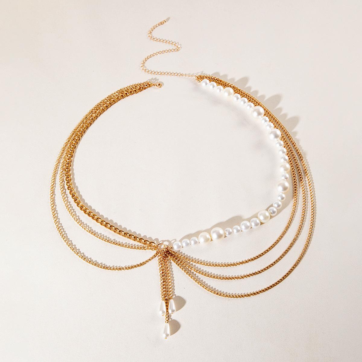 Ins стиль двойной жемчуг ретро любовь бант бахрома цепь Поясная цепь