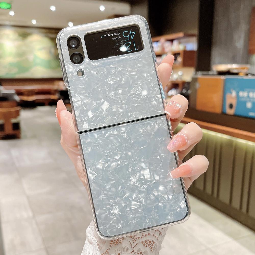 KEYSION Custodia di lusso con motivo a conchiglia lucida a diamante per Samsung Z Flip 6 5 4 3 5G Custodia antiurto per telefono per Galaxy Z Flod 3 4 5 6