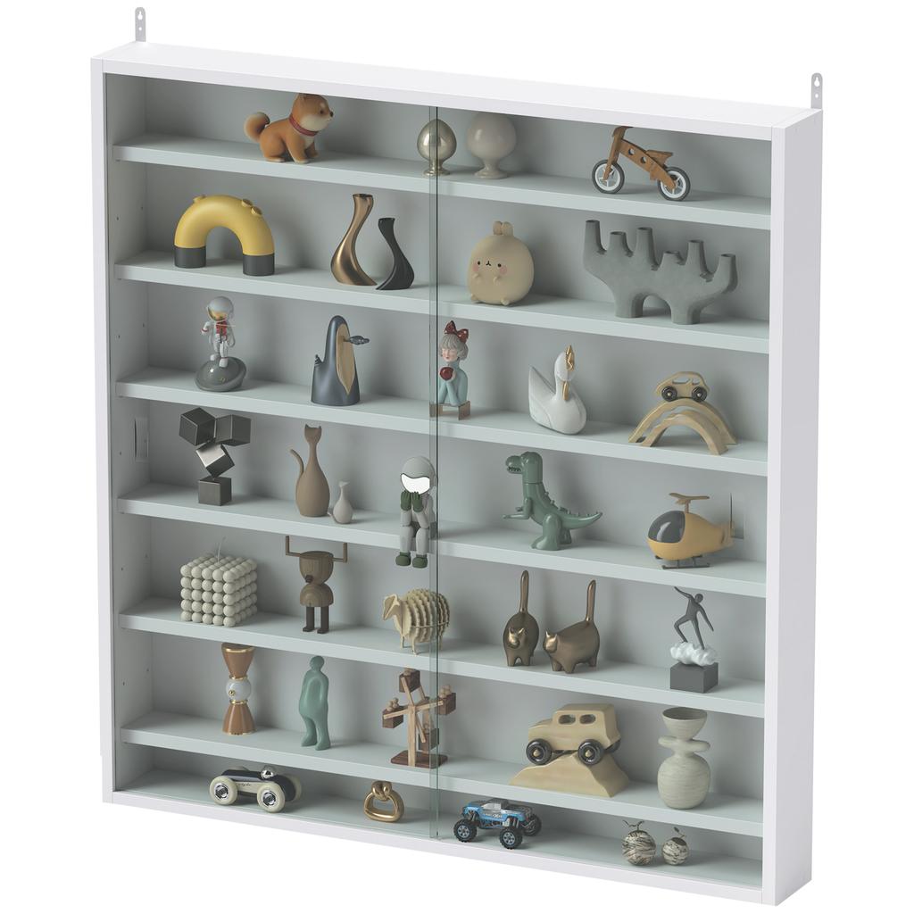 Six Shelf Display Cabinet, with Glass Doors - White
