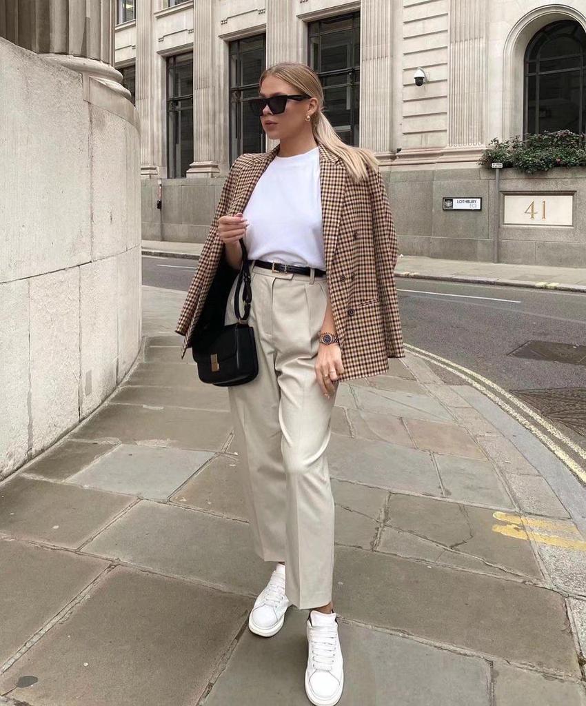 European & American Style Women's Plaid Double-Breasted Suit Jacket - Autumn 2024 Top 5 Colors