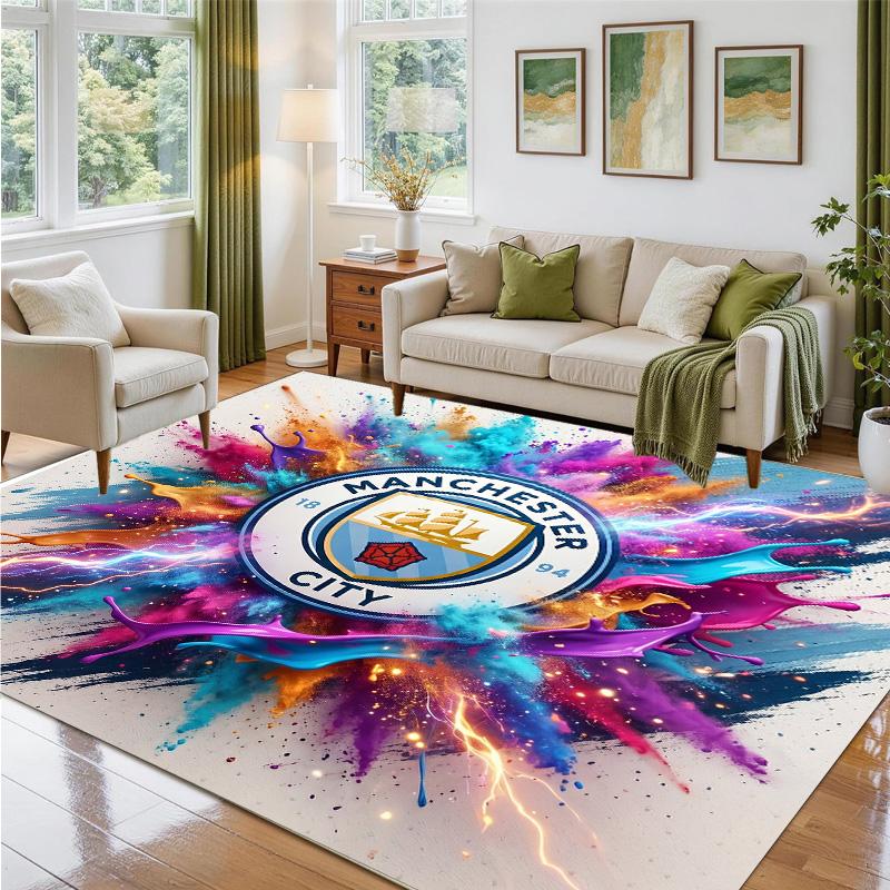 Manchester City Design Crystal Velvet Rug Soft Decorative Mat for Bedroom Entrance