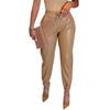 Women Fashion Solid Color Drawstring Pocket PU Leather Casual Leggings Pants