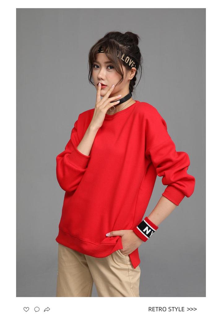 Women's 280g Thin Style Round Neck Pullover Sweatshirt - Solid Color, In Stock