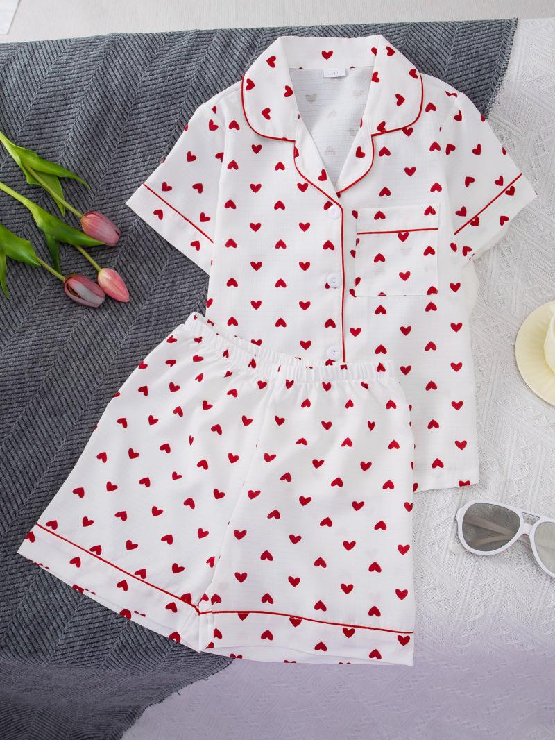 Big Kids Girls Summer Heart Pajama Cardigan - Thin, Lapel Style 130 cm